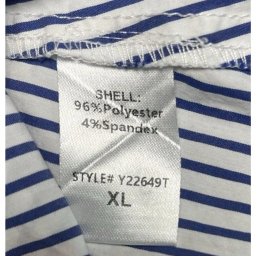 Pomander Place NWOT blue striped womens short sleeve blouse sz XL quiet luxury - Picture 7 of 8